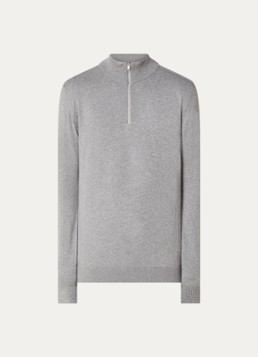 Selected Heren Berg fijngebreide pullover met halve rits in de kleur Middengrijs, maat: XXL