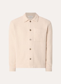 Selected Heren Fred comfort fit overshirt met visgraatdessin en structuur in de kleur Beige, maat: L