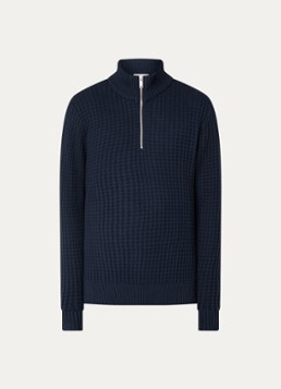 Selected Heren Tom fijngebreide trui met halve rits in de kleur Donkerblauw, maat: S