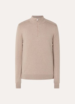 Selected Heren Berg trui met halve rits in de kleur Donkerbeige, maat: XXL