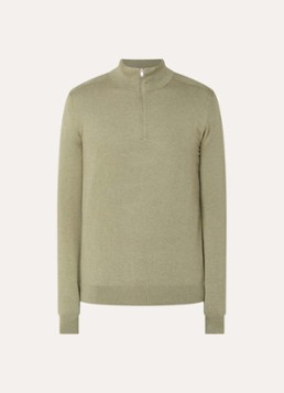 Selected Heren Berg trui met halve rits in de kleur Mosgroen, maat: XL
