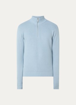 Selected Heren Dane fijngebreide trui met halve rits in de kleur Blauwgrijs, maat: XL
