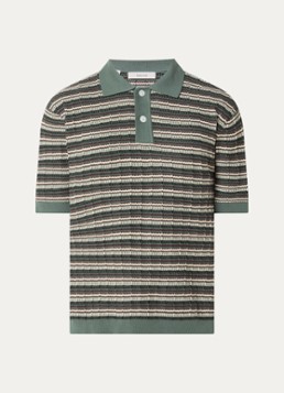Selected Heren Dane fijngebreide polo met streepprint in de kleur Groen, maat: M