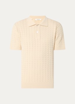 Selected Dames Mattis kabelgebreide polo met opengewerkt dessin in de kleur Beige, maat: XL