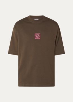 Selected Heren Brock T-shirt met borduring in de kleur Donkerbruin, maat: S