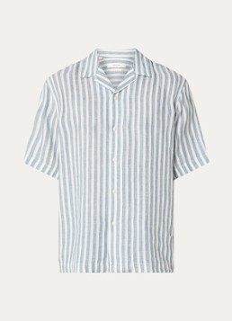 Selected Heren Lian blouse met streepprint in de kleur Staalblauw, maat: XXL