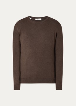 Selected Heren Berg fijngebreide pullover met ronde hals in de kleur Donkerbruin, maat: M
