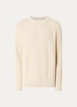 Selected Heren Braun grofgebreide trui met ronde hals in de kleur Beige, maat: XXL