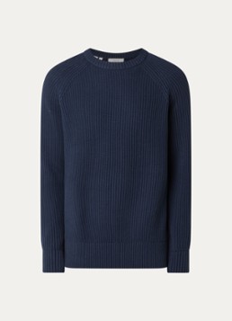 Selected Heren Braun grofgebreide trui met ronde hals in de kleur Donkerblauw, maat: XXL