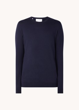 Selected Heren Berg fijngebreide pullover met ronde hals in de kleur Donkerblauw, maat: M
