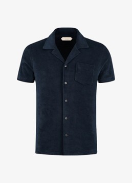 Aurélien Heren Overhemd van badstof met borstzak in de kleur Navy-410