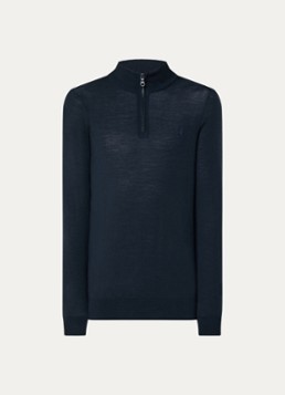 Lyle & Scott Heren Tonal fijngebreide pullover van wol met halve rits in de kleur Donkerblauw, maat: S