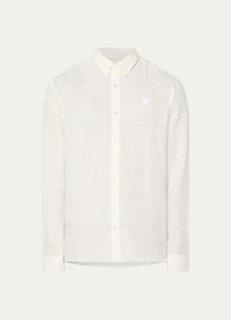 Lyle & Scott Heren Regular fit overhemd in linnenblend met logo in de kleur Gebroken wit, maat: XXL