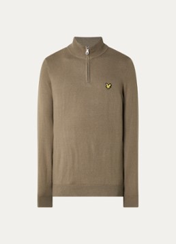 Lyle & Scott Heren Fijngebreide pullover in merino wolblend met halve rits in de kleur Donkerkhaki, maat: XXL