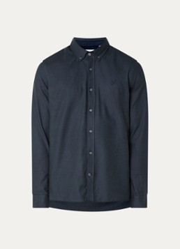 Lyle & Scott Heren Tonal Plain overhemd met logo in de kleur Donkerblauw, maat: M