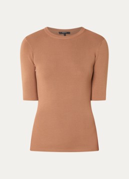 NIKKIE Dames Jolie top van stretchjersey met korte mouw in de kleur Cognac