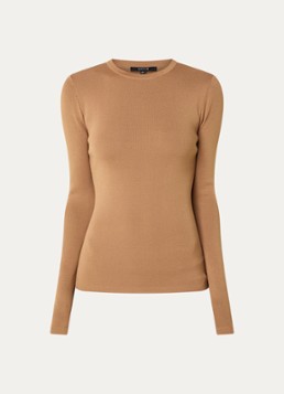 NIKKIE Dames Jolie fijngebreide top met lange mouwen in de kleur Camel