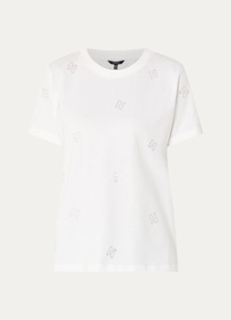 NIKKIE Dames Allover N T-shirt met logoprint en strass in de kleur Wit
