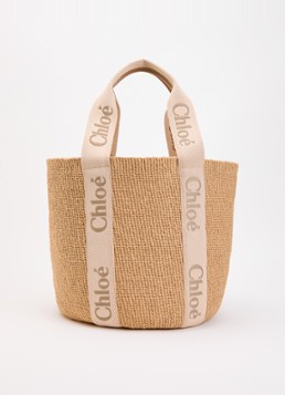 Chloé Dames Woody Large shopper van raffia met kalfsleren details in de kleur Beige, maat: one size