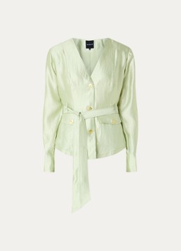 NIKKIE Dames Porlamar blouse met metallic finish en strikdetail in de kleur Lichtgroen