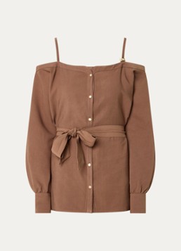 NIKKIE Dames Riva blouse met strikceintuur in de kleur Bruin