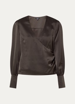 NIKKIE Dames Aivy asymmetrische top van satijn met plooidetail in de kleur Chocoladebruin