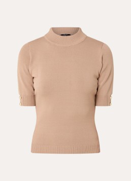 NIKKIE Dames Olindah fijngebreide top met opstaande kraag in de kleur Camel