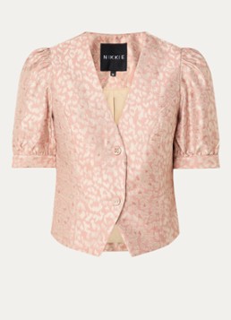 NIKKIE Dames Palencia blouse met panterprint en pofmouw in de kleur Zalmroze