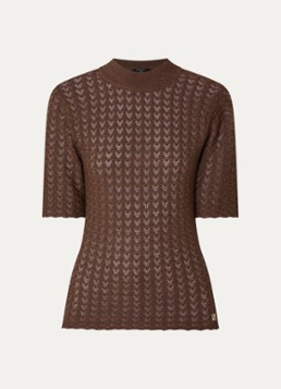 NIKKIE Dames Arvella top met opengewerkt dessin en lurex in de kleur Chocoladebruin