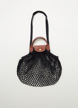 Longchamp Dames Le Pliage Filet handtas L met leren details in de kleur Zwart