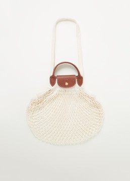 Longchamp Dames Le Pliage Filet handtas L met leren details in de kleur Gebroken wit