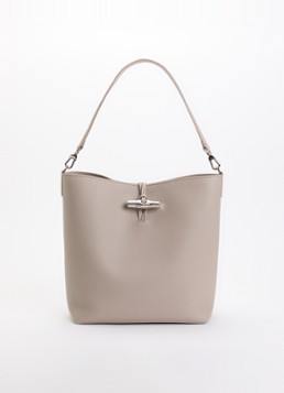 Longchamp Dames Le Roseau schoudertas M van leer in de kleur Beige