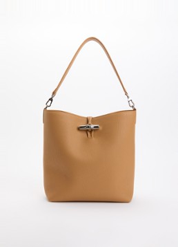 Longchamp Dames Le Roseau schoudertas M van leer in de kleur Bruin