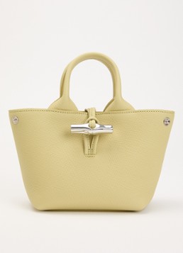 Longchamp Dames Le Roseau handtas XS van leer in de kleur Lichtgroen