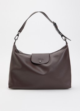 Longchamp Dames Le Pliage Xtra schoudertas XL van leer in de kleur Donkerbruin