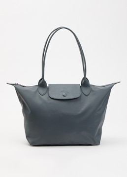 Longchamp Dames Le Pliage Original schoudertas M met details van leer in de kleur Staalblauw