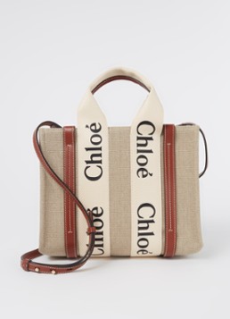 Chloé Dames Woody Small handtas van linnen met kalfsleren details