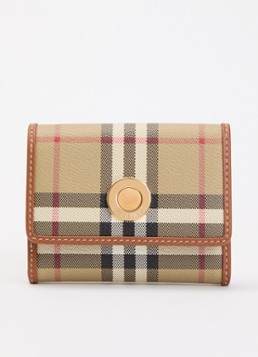 Burberry Dames Lancaster portemonnee met kalfsleren details en ruitdessin in de kleur Beige, maat: One Size