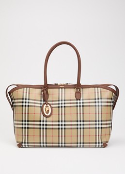 Burberry Dames Medium Check Zip shopper met kalfsleren details