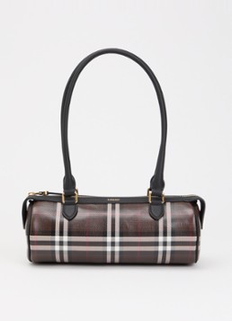 Burberry Dames Mini Check Barrel schoudertas met ruitdessin en kalfsleren details