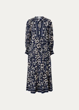 Gerard Darel Dames Lydiane midi tuniekjurk met bloemenprint in de kleur Donkerblauw