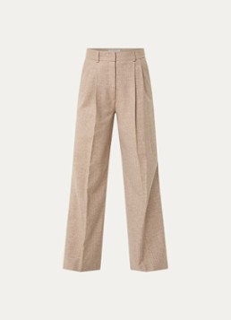 Gerard Darel Dames Coline high waist straight fit pantalon in wolblend met krijtstreep in de kleur Donkerbeige