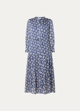 Gerard Darel Dames Ruvia midi jurk met bloemenprint in de kleur Donkerblauw