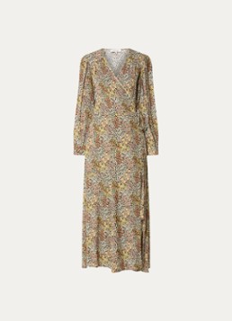 Gerard Darel Dames Rimaya midi jurk met overslag en bloemenprint in de kleur Groen