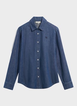 Gerard Darel Dames Lucy blouse van denim met logoborduring in de kleur Donkerblauw