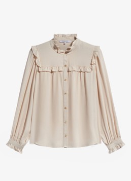 Gerard Darel Dames Leia blouse in zijdeblend met ruches in de kleur Beige