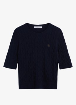 Gerard Darel Dames Raisa kabelgebreide trui in kasjmierblend in de kleur Donkerblauw
