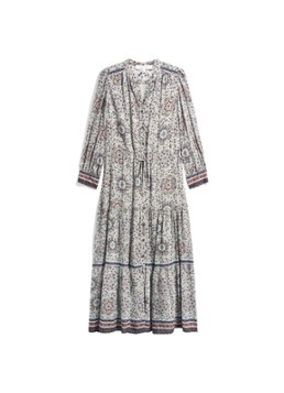 Gerard Darel Dames Cyril maxi jurk met bloemenprint en strikceintuur in de kleur Blauwgrijs