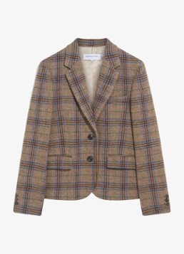 Gerard Darel Dames Juliane single breasted blazer van scheerwol met ruit dessin in de kleur Camel
