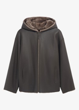 Gerard Darel Dames Fani lammy coat van leer met capuchon in de kleur Lichtbruin